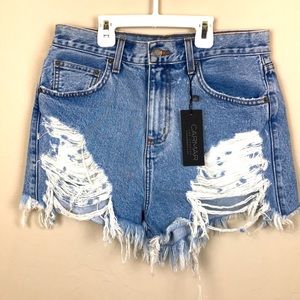 LF Carmar non-stretch denim shorts fringe NWT
